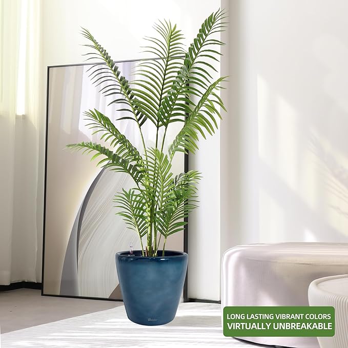 Dexceder 15x14 Self Watering Planter with Wheels (Grayish Green Gradient) | Inner Pot Design, Thickened Large Floor Standing Flower Plant Pot with Water Level Indicator Indoor Outdoor