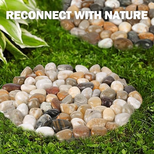River Rock Stepping Stones Outdoor for Garden Walkway, 10 inch 3 Pcs Hexagon Shape Paver Step Stones Polished Pebble River Stone Mat for Yard Lawn Patio Pathway Walk Way - Multi-Color
