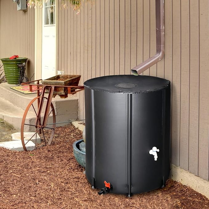 132 Gallon Collapsible Rain Barrel, Portable Rainwater Collection System, Rain Catcher Barrel, Water Storage Tank with Two Spigots and Overflow Kit, Rain Water Barrel Collector for Garden, Black