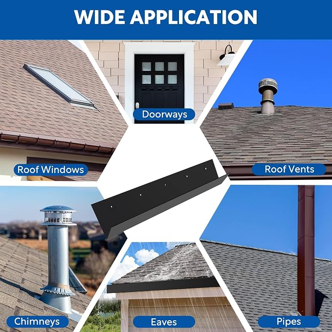 2 pcs Rain Diverter for Roof, Stainless Steel Roof Rain Diverter, 3.2ft Rain Gutter Diverter for Shingles Roofing, Roof Chimneys, Doorways, Windows and Roof Vents (Black)