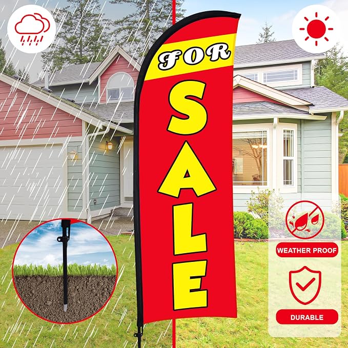 Buryeah 7 x 5.4ft Sale Feather Flag Large Sale Sign Flag Sign with Pole Kit Huge Banner Flag with Rope for Retail Store Outside Garden Business Advertising(Red)