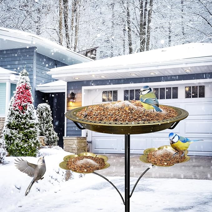 Bird Bath for Outside, Vintage Freestanding Birdbaths with 5-Pronged Base, Removable Bird Bath Bowl & Bird Feeder for Outdoors Garden Patio Yard Lawn Decor,Easy to Clean (Antique Gold)