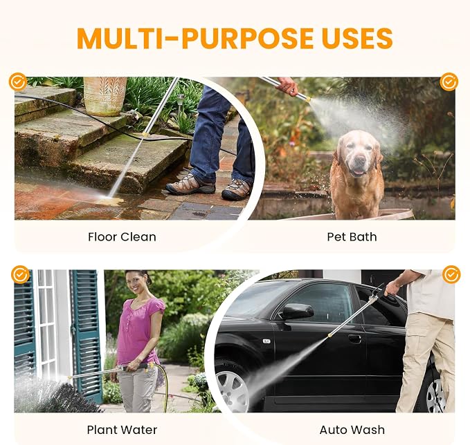 Jet Nozzle for Garden Hose, High Pressure Washer Hose Nozzle, Power Washer Wand with 2 Different Nozzles and Hose Quick Connectors for Car Washing, Garden Cleaning, Patio (Black)