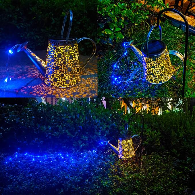 VOOKRY Solar Watering Can Lights, Large Retro Hanging Blue Solar Lights Outdoor Decorative Garden Decor Waterproof for Outside Patio Yard Porch Lawn Landscape, Gifts for Women Mom Grandma Birthday