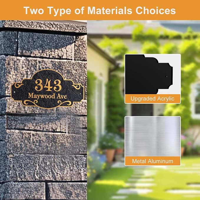 Personalized Address Plaque,Custom Address Sign for House,Home,Street, Yard, Garden,Apartment,Hotel,Office,Driveway Outside House Number Sign,STYLE 1
