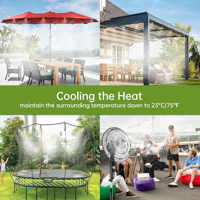 Funpynani 30FT Outdoor Misting Cooling System - Patio Garden Kit with Brass Nozzles & UV Tubing, DIY Install for Pool, BBQ, Greenhouse, Water-Saving High Pressure Cooler