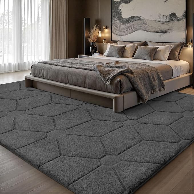 Sour Lemon 8x10 Area Rugs for Living Room Bedroom, Large Carpet Grey Rug | Washable, Geometric Alfombra Para Salas Modernas, Non Slip Big Soft Thick Fluffy Plush, Memory foam Rug for Kids Playroom