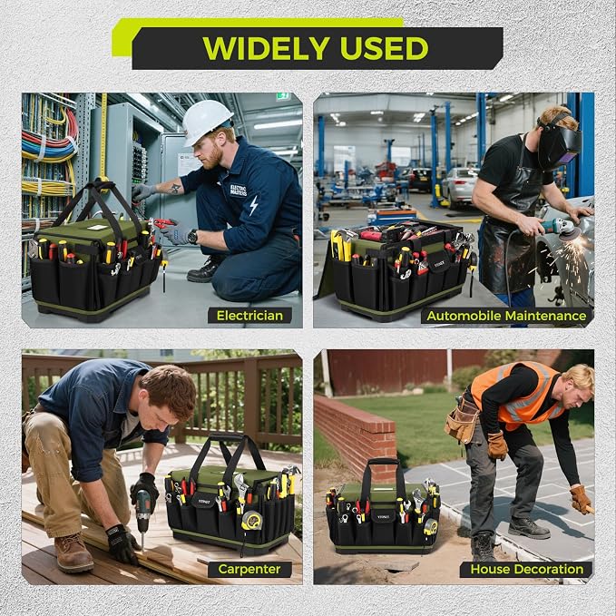 Heavy Duty Tool Bag 16-Inch, 46 Pockets Electrician Tool Bag for men with Hard Bottom & Waterproof Pocket, 1680D Tear-Proof Toolbox Organizer Tool Tote for HVAC Mechanic, Father Day Dad Birthday Gift