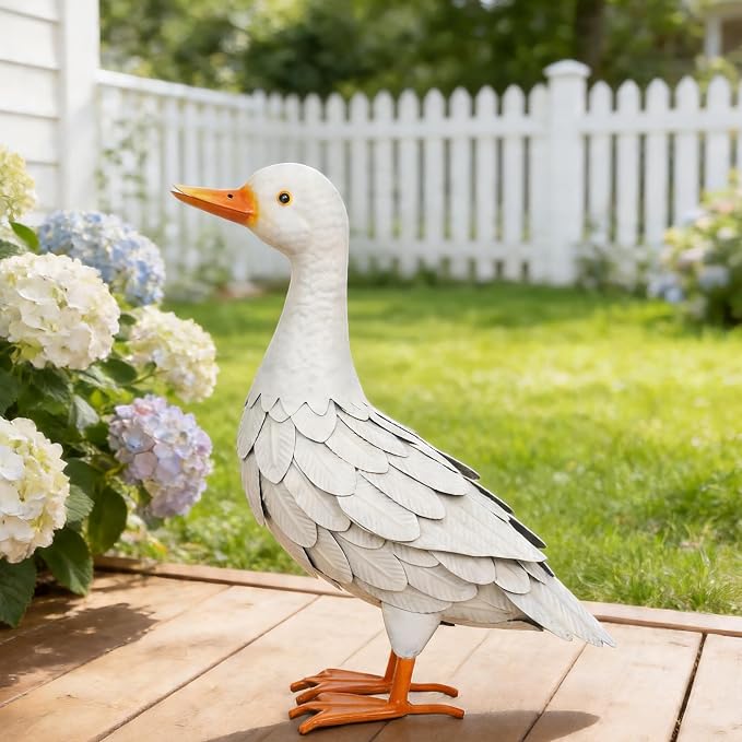 Shorayn Metal Duck Garden Statue, Life-Size Iron Mallard, Handmade White Duck Yard Decor, Indoor Outdoor Ornament, Gift for Housewarming/Mother’s Day/Christmas