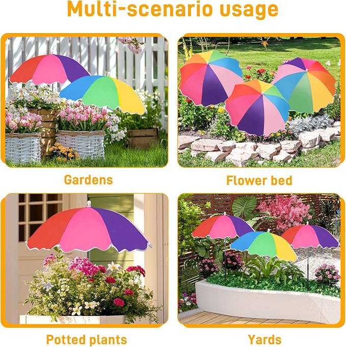 3 Pack Upgraded Plant Umbrellas for Outdoor Plants, 23.6" Garden Plant Shade Umbrella with Adjustable Angle, 40.5" Height Sun Shade for Potted Plants & Garden Beds, Rainbow Color 