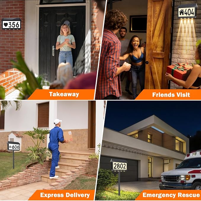 Brightever Solar Address Signs, House Number for Outside Waterproof, 3-Color LED Illuminated Address Plaques with Stake, Wall Mounted Solar Powered Light Up Address Numbers for Houses, 1-Pack