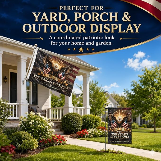 Defresit American Flag 3x5 Set – 250th Anniversary Flag USA, American Flags for Outside with 12x18 Garden Flag, Double-Sided 3-Layer Polyester, 1776–2026 America 250 Merchandise for 4th of July Decorations