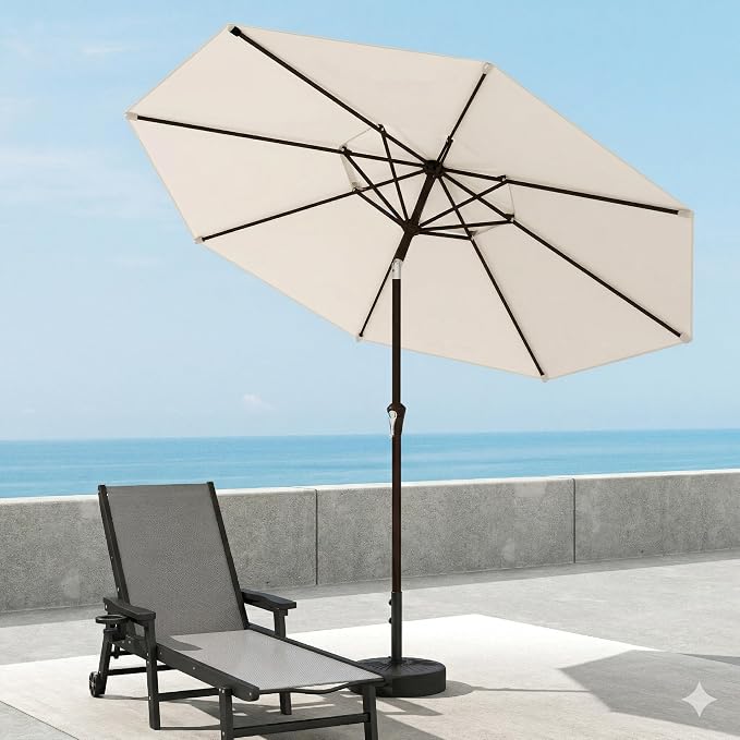 10FT Patio Umbrella, 2 Tier Outdoor Table Umbrella, Large Vented Market Umbrellas with Push Button Tilt and Crank, 8 Sturdy Ribs for Backyard, Deck, Pool, UPF50+ UV Protection