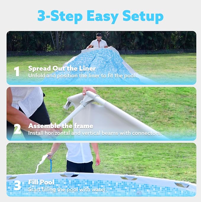 SLOOSH Round Above Ground Pool - 15ft x 42inch Outdoor Round Frame Above Ground Swimming Pool Set Kiddie Pool for Kids Adults with Filter Pump Ladder