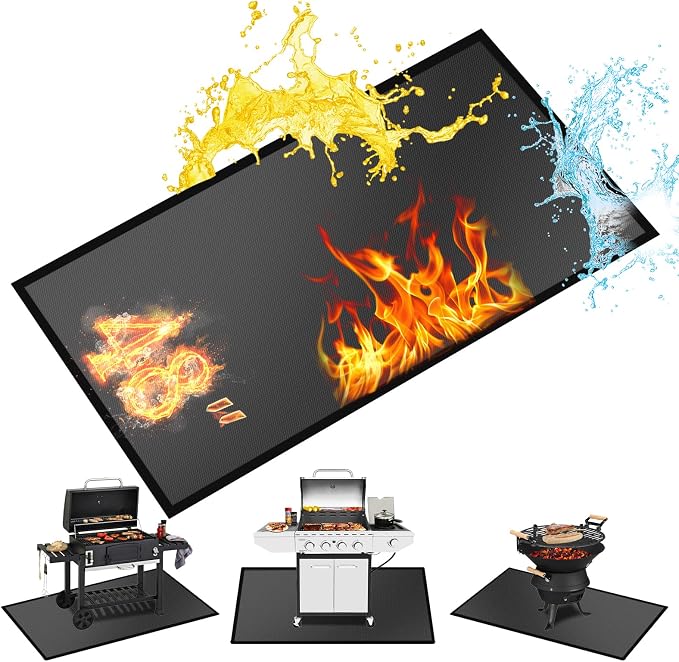 48 ×28 inches Under Grill Mat / Fire Pit Mat Fireproof Waterproof Oil-Proof, Fireproof Mat Fireplace Mat BBQ Mat Protect Mat for Deck Patio Grass Outdoor Charcoal, Flat Top, BBQ Smokers, Gas Grills