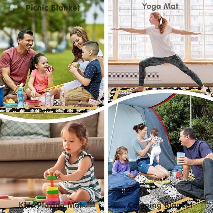 Supfitness Extra Large Picnic Blankets Waterproof Foldable (80 "x 80") Beach Blanket Waterproof Sandproof,3-Layer Thicking Mat Outdoor Packable Camping Blanket