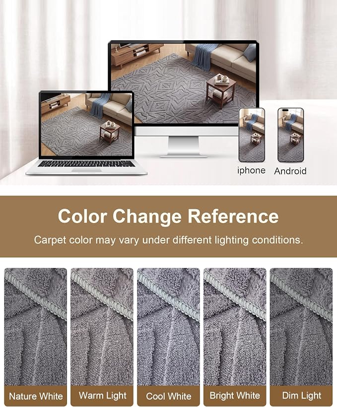 Carvapet 6x9 Area Rug Dark Gray Geometric Soft Plush Washable Carpet | High-low pile texture, luxurious soft plush, skid-resistant backing for living room and dining room floor decor