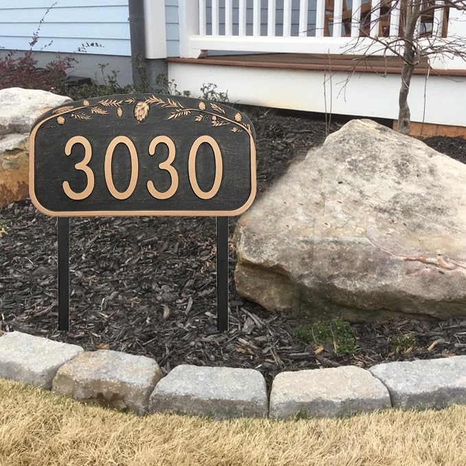 Address Sign Lawn Mounted - Custom House Number Sign with 2 Solid Metal Stakes,Address Numbers for Outside House,Yard,Garden,Grass,Ground,Drive Way,Lawn,13'' x 7''