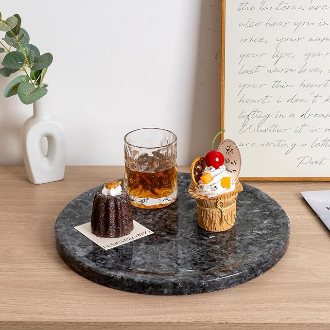Karibiber Natural Marble Tray, 11.8in Serving Tray for Fruit, Round Decorative Vanity Stone Plate for Jewelry&Key, Quality Storage Dish for Kitchen Coffee Table and Bathroom Desktop, Blue Pearl