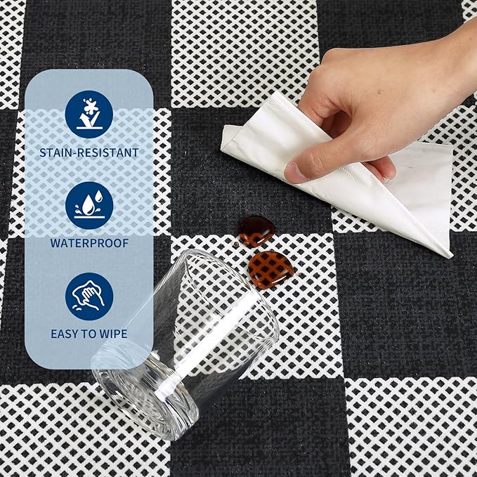 GarveeHome Checkered Black and White 2x3 Washable Rug Low-Pile Door Mat | Small Black and White Soft Stain Resistant Rug for Entryway Bedroom Bathroom Kitchen Non-Slip TPE Backing