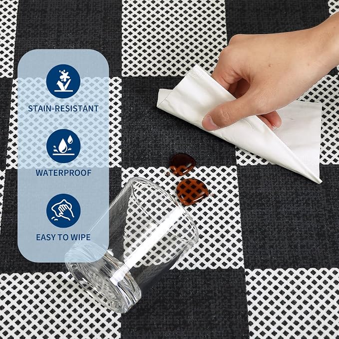 GarveeHome Checkered Black and White 6x9 Washable Rug Low-Pile for Bedroom | Non-Slip Black and White Soft Stain Resistant Rug for Bedroom Bathroom Living Room Geometric Modern Rug TPE Backing