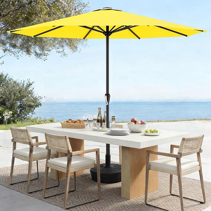 AreShark 12 FT Patio Umbrella for Outdoor, Outdoor Table Umbrella with Push Button Tilt and Crank, Outdoor Patio Umbrellas with 8 Sturdy Ribs, Patio Umbrellas for Market, Garden, Pool (Yellow)