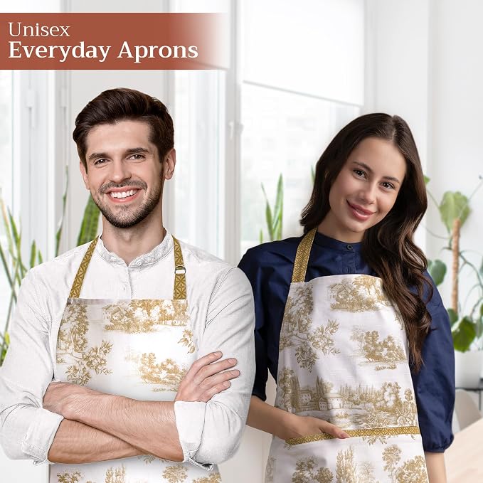 Maison d' Hermine Aprons for women with Pocket 100% Cotton (27.50"x31.50") | Adjustable Neck Strap & long ties Apron Men Chef Wedding Cooking Gardening Server Maid