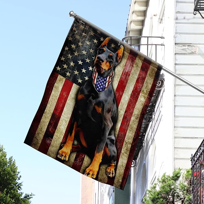Doberman Pinscher Flag, American Patriot Dog Decorations - 4th of July Decorations for Home, Outside, House Flag 30x40 - Patriotic Dog Decor, Double Sided, Heavy Duty Canvas Flag Indoor Outdoor