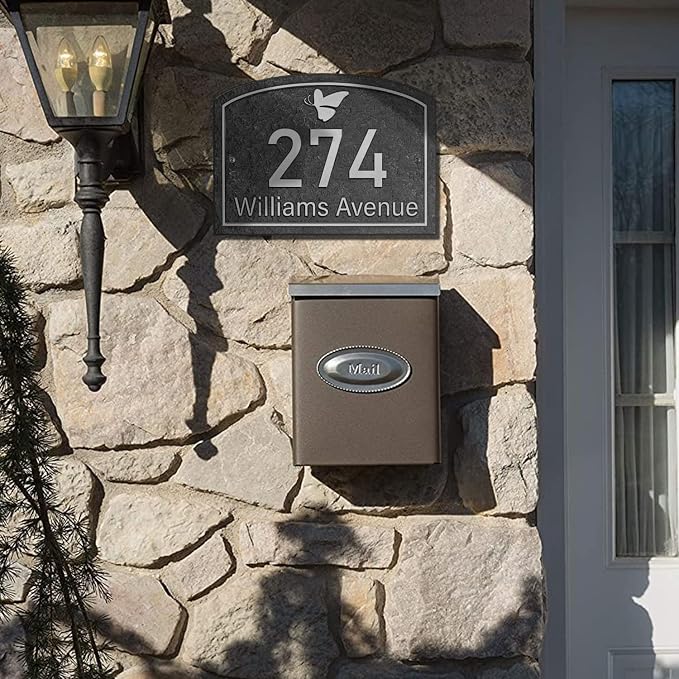 Handcrafted Address Plaque for Yard Outside House Sign, House Number Garden Wall Sign, 911 Visibility Signage, Any Font, 10 x 7 inches (Silver)