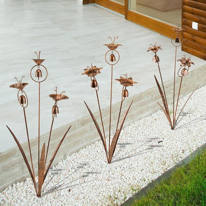 WSgift Gardens Metal Calla Lily Flowers with Bells for Outside Yard Art Metal Lilies Bronze