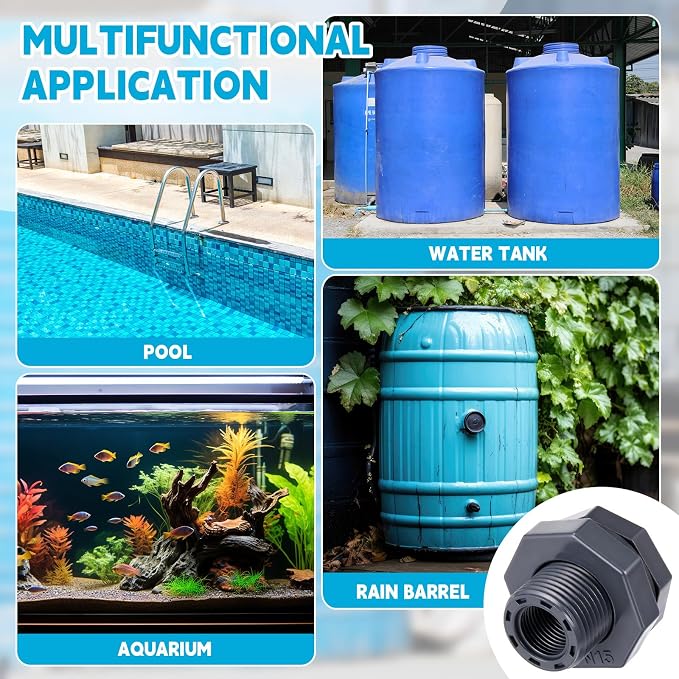 4 Pcs 1/2 Inch Bulkhead Fitting PVC Water Tank Connector Plumbing Pipe Threaded Bulkhead Fitting NPT for Rain Barrels, Water Tanks, Aquariums, Tubs, Pools