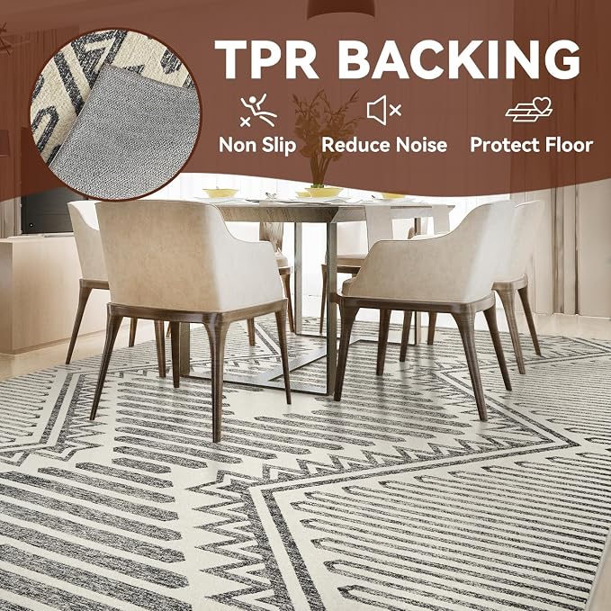Charcoal Grey Boho 5x7 Area Rugs Textured Tufted Rugs for Living Room Bedroom Rug-Carpet Washable Neutral Modern Aztec Rug