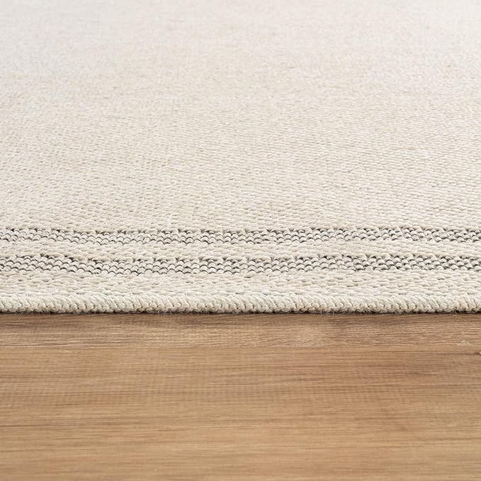 Luul Home Easy Jute Rugs 2x3 Bordered Bone Color Living Room Indoor Outdoor Door Mat for Patio and Kitchen Rug High Traffic Washable Easy to Clean Solid Boho Woven Design Outside Carpet (2 x 3)
