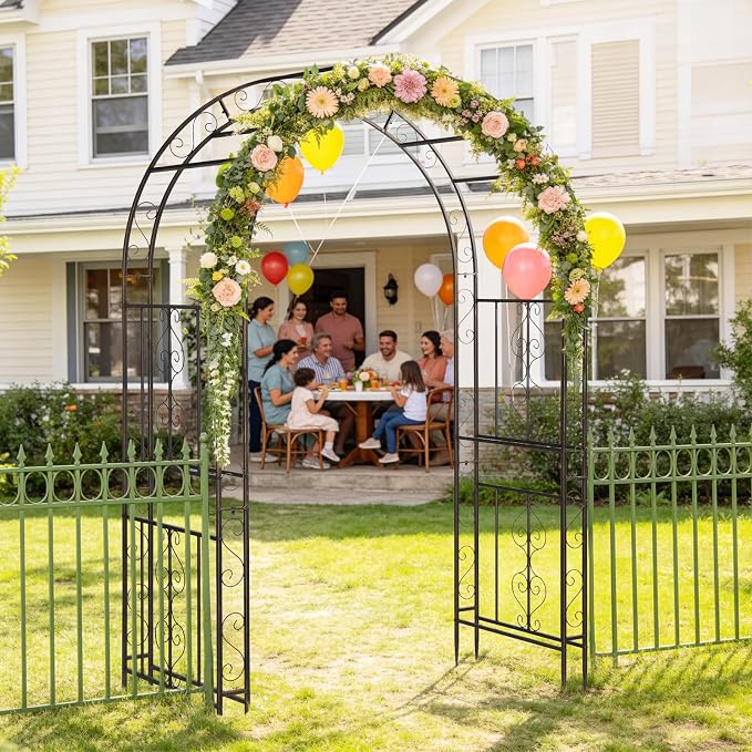 Outvita Garden Arch Arbor, Heavy Duty Metal Arbour Archway, Decorative Frame Stand Trellis for Wedding Ceremony Party Plant Climbing Rose Vines Lawn Courtyard Patio Bronze