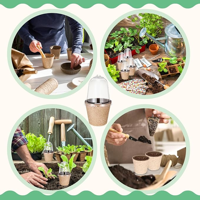 Baderke 120 Pcs Biodegradable Nursery Pots with 30 Humidity Dome and 30 Labels, 3.15" Plant Nursery Seed Starter Planter Biodegradable Peat Pots for Planting Seedlings, Vegetables (Round)