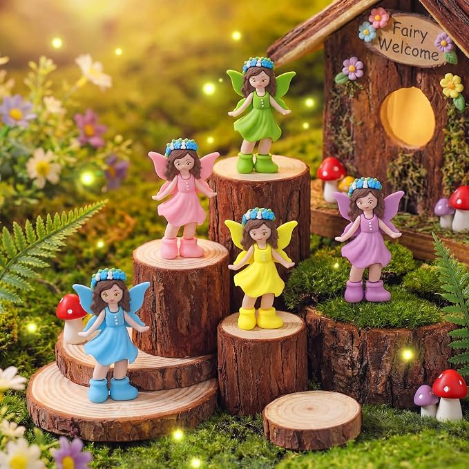 Chunful 100 Pcs Mini Fairy Figurines Miniatures Garden Fairies State Small Fairy Accessories Ornament for Outdoor Yard Garden Flower Pot Birthday Cake Toppers Car Gift to Hide and Seek