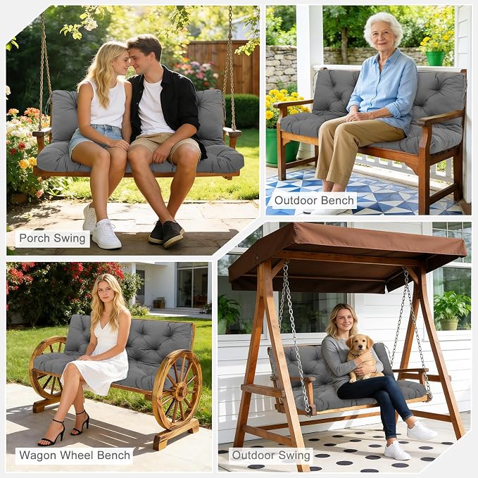 Porch Swing Cushions 2 Seater Replacement Thicken 5" Waterproof Swing Cushions for Outdoor Furniture Bench Patio Swing Cushion with Backrest & Ties(Dark Gray 48x40x5inch)