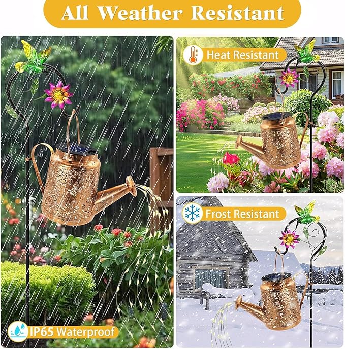 Big Solar Lanterns Outdoor Waterproof, Gifts for Mom Grandma Women Wife Daughter Mother's Day, Hummingbird Sunflower Watering Can with Shepherd Hook, Hanging Lanterns, Solar Path Lights Outdoor Decor