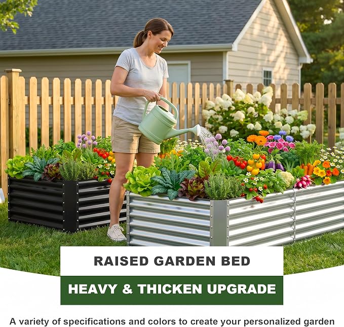 AHEONLAR 2 Pack Galvanized Raised Garden Beds Outdoor, Rectangle Metal Planter Boxes for Vegetables, Flowers and Plants, Durable Garden Bed Kit with Easy Assembly, Black