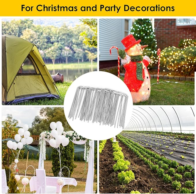 CEWOR 100 Pack Landscape Staples 4 Inches, Galvanized Garden Stakes Landscape Staples Fabric Pins Lawn Stakes for Barrier Fabric, U-Type Heavy Duty
