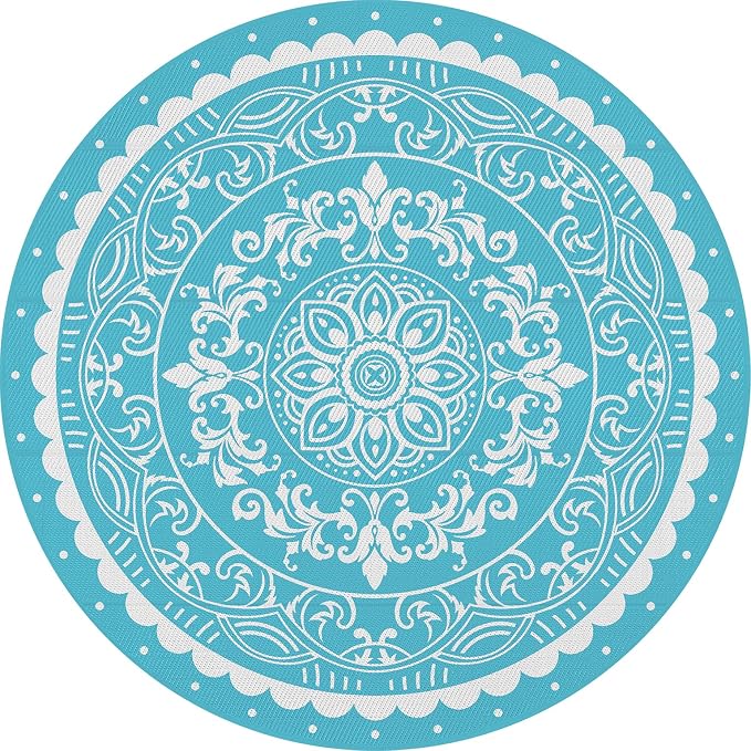 Pauwer Waterproof Outdoor Rug 8ft, Reversible Plastic Straw Patio Camping Rug, Indoor Outdoor RV Mat Carpet for Deck, Camper, Porch, Balcony, Backyard, Picnic, Paisley Teal