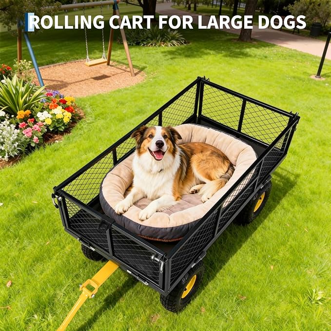 Garvee 900 LB Garden Cart, Heavy Duty Metal Utility Garden Wagon, Black | 13 in All Terrain Tires, 4-in-1 Yard Wagon Cart with Removable Side Panels for Outdoor Lawn, Yard, Backyard