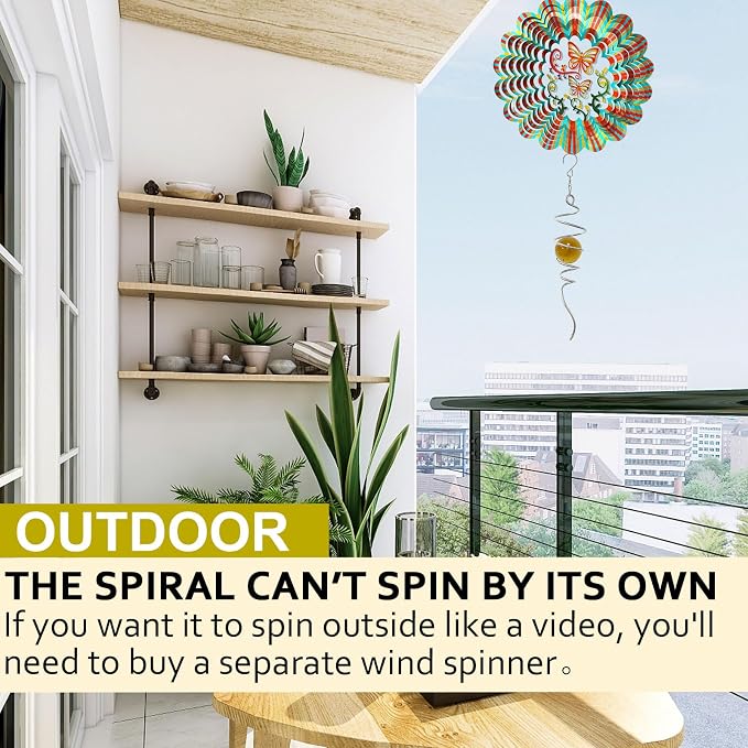 Gazing Ball Spiral Tail,Wind Spinner Tail with Gold Glass Orb,Wind Spinners Stabilizer,Visual Illusion in Spinning Hanging Rotating Art Decor,Indoor Outdoor Garden Decoration-13in