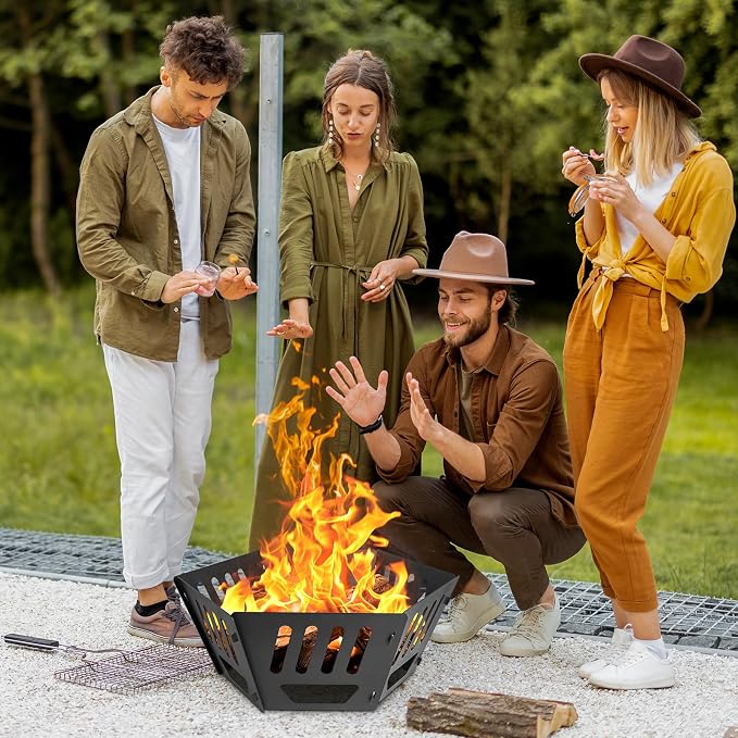24-inch Portable Fire Pit for Outdoor | High Temperature Resistance Fire Pit For Camping|Backyard|Garden Picnic Patio And Beach|Comes With A Carry Bag