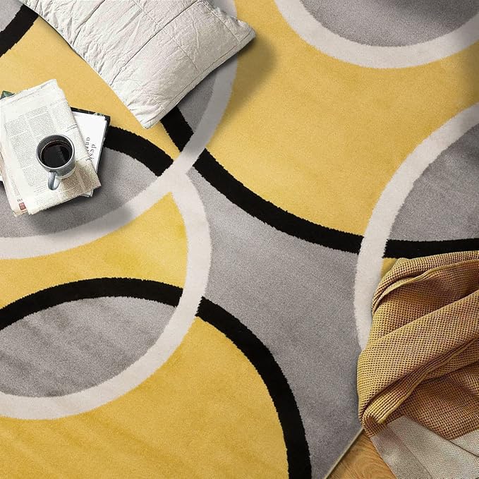 Rugshop Abstract Circles Contemporary Living Room Area Rug Yellow 3'3" x 5' | Rectangular, Jute Backing, Size 3'3" x 5', Bedroom, Dining Room, Home Office, Kitchen, Entryway, Hallway, Nursery, Kids Room