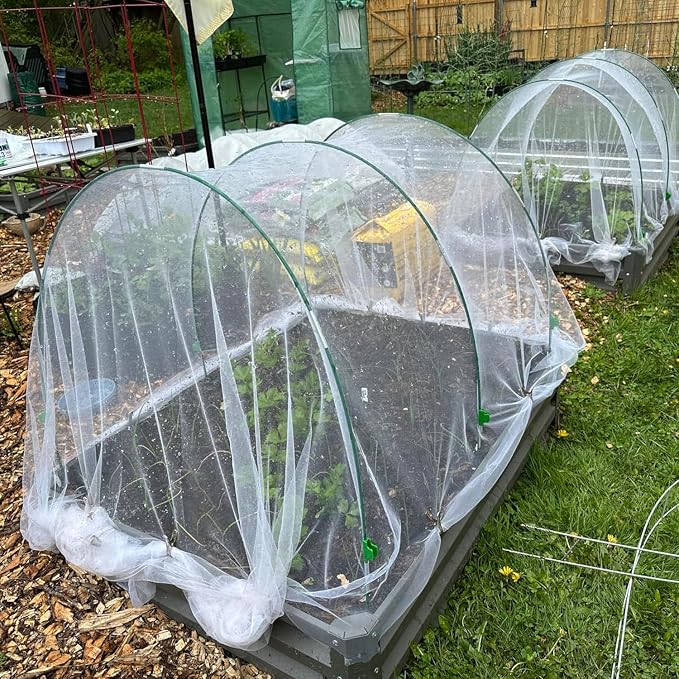 Garden Netting Kit for Raised Beds,10x33ft Ultra Fine Insect Netting Garden Bed Covers & 6 Sets of 8ft Fiberglass Garden Hoops (6set Garden Hoops with Green 10x33ft Garden Netting)