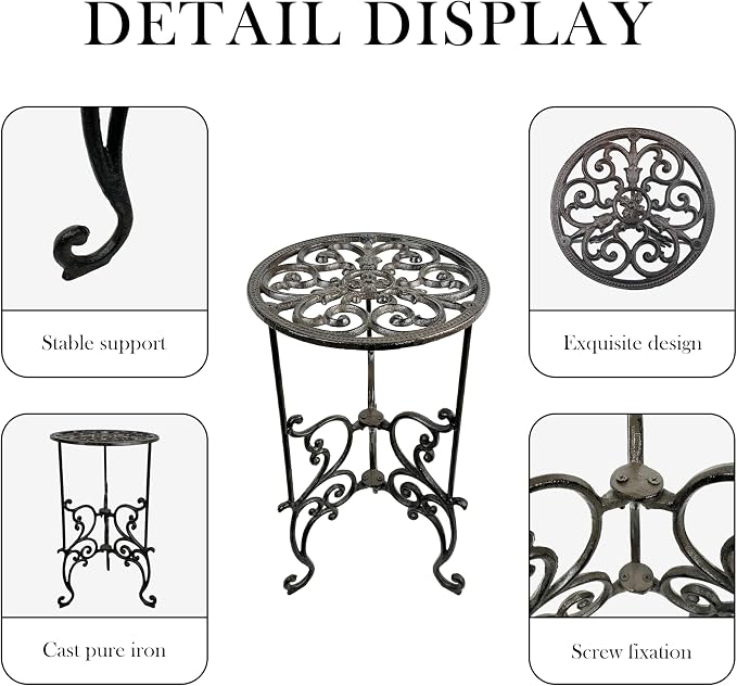 Heavy Duty Cast Iron Potted Plant Stand - 19.5IN Decorative Flower Pot Holder,Vintage & Rustic Style Indoor Outdoor Garden Pots Container Supports(Vintage Ornate Plant Shelf)