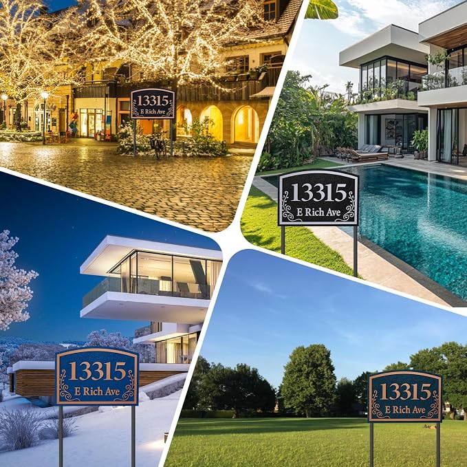 Customizable Address Sign - LAWN MOUNTED Plaque Outdoor House Number Ideal for Home and Garden Décor Style 3