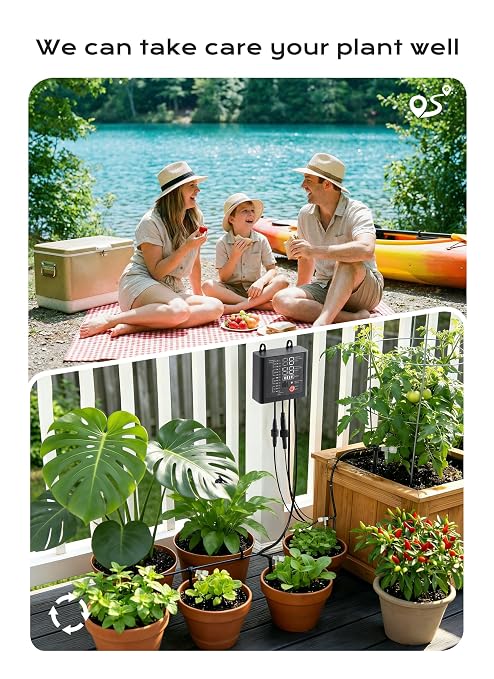 Solar Drip Irrigation System with USB Charging, 49FT Plant Watering Devices for 15 Potted Plants, Automatic Watering System IP44 Waterproof 2200mAh for Garden Farm Greenhouse(Black)