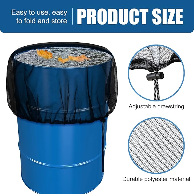 10 Pcs Mesh Cover for Rain Barrels to Collect Rainwater from Gutter Rain Barrel Stand with Drawstring Water Collection Bucket Netting Screen to Keep Leaves and Debris Out for Outdoor Garden 37.4 Inch